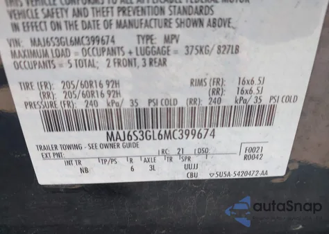 2021 Ford Ecosport Se z USA, uszkodzony, nr VIN MAJ6S3GL6MC399674